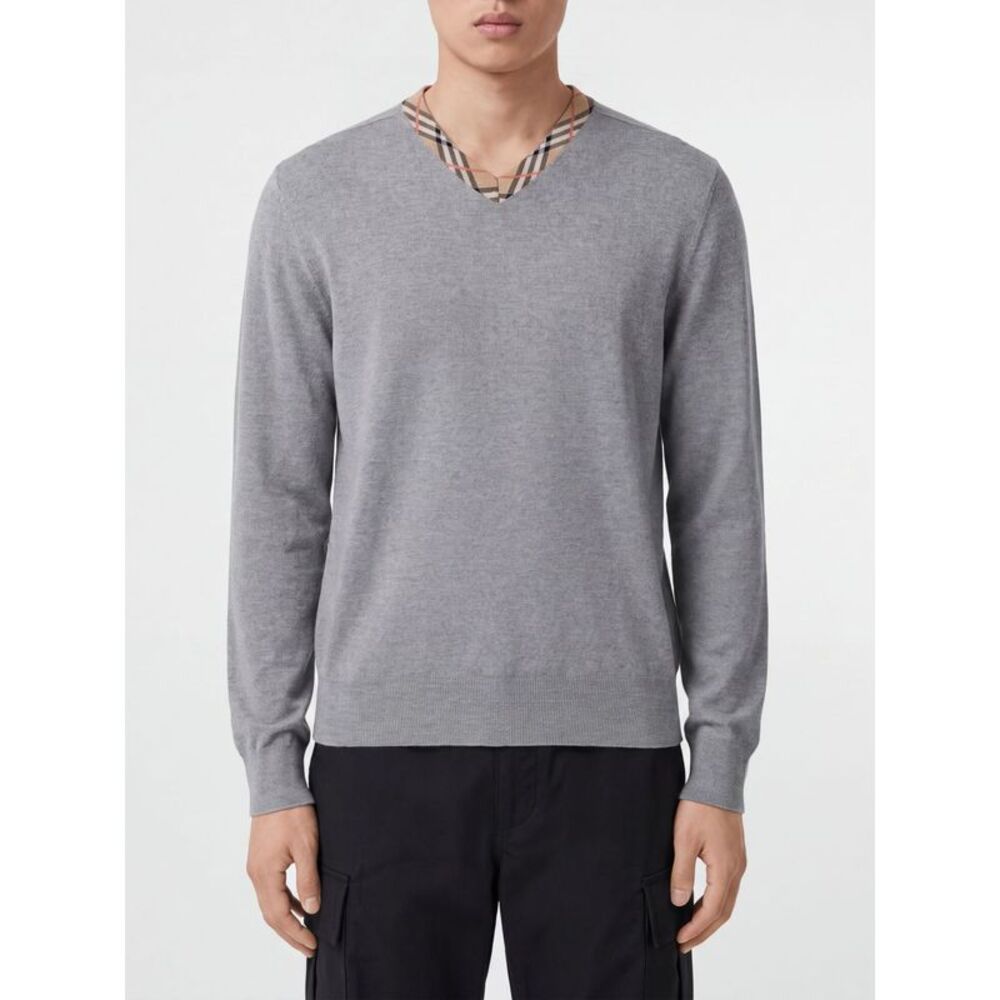 Burberry Men Burberry Vintage Check Pure Wool V-Neck Jumper